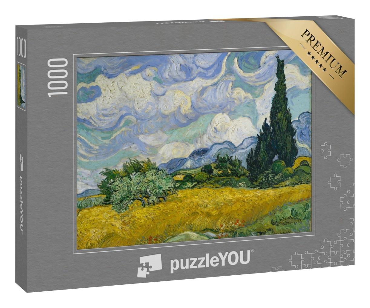 Puzzle 1000 Teile „Vincent van Gogh - Ein Weizenfeld mit Zypressen“