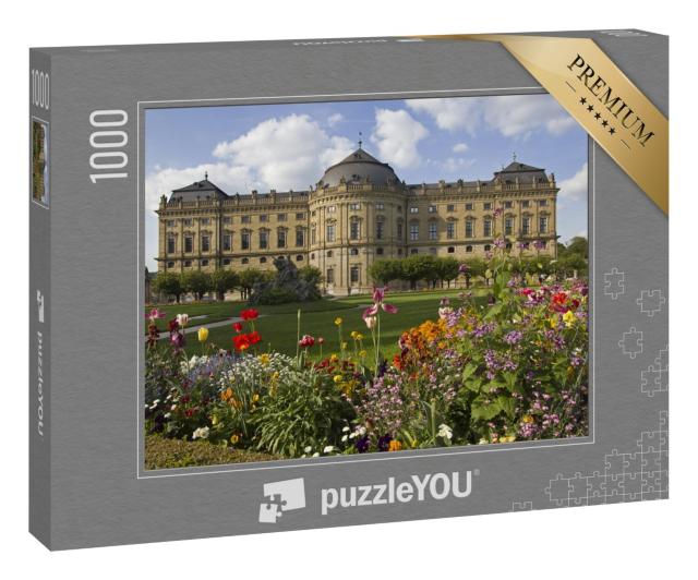 Puzzle 1000 Teile „Gebäude der Würzburger Residenz und der formale Garten mit Blumen, Deutschland“