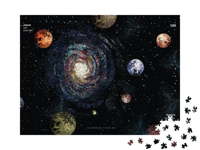 Puzzle 1000 Teile „Illustration einer Galaxie und Raum mit Planeten Erde und Mars“