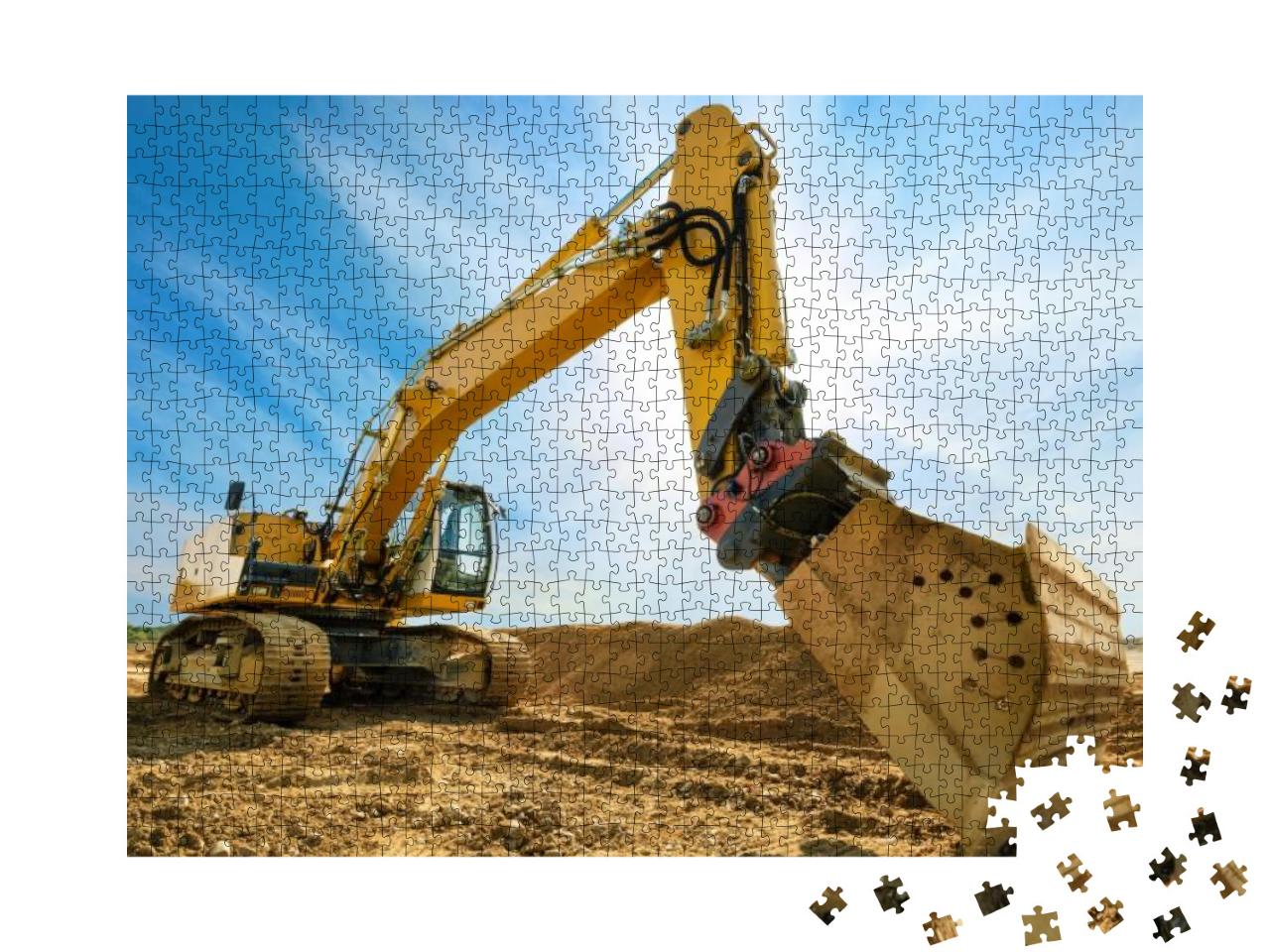 Puzzle 1000 Teile „Großer Bagger auf neuer Baustelle vor dem blauen Himmel“