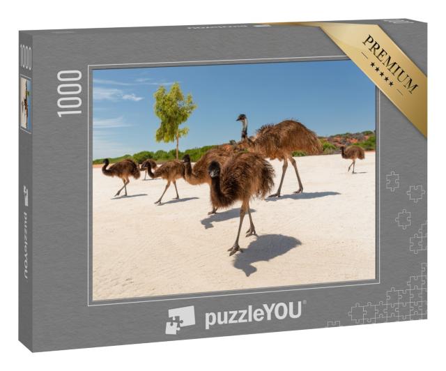 Puzzle 1000 Teile „Emu-Familie an der Haifischbucht, Francois-Peron-Nationalpark, Monkey Mia“