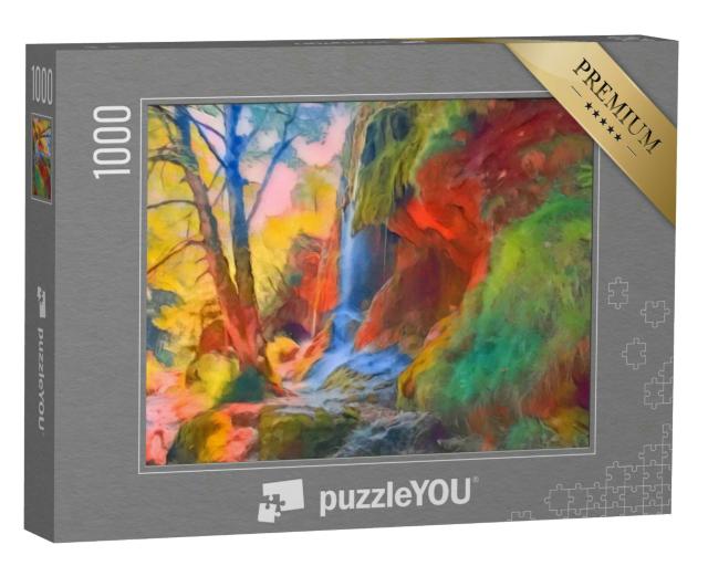 Puzzle 1000 Teile „im Kunst-Stil von Franz Marc - Wasserfälle in den Ammergauer Alpen, Deutschland“