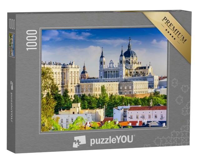 Puzzle 1000 Teile „Skyline von Madrid mit Kathedrale Santa Maria und Königspalast“