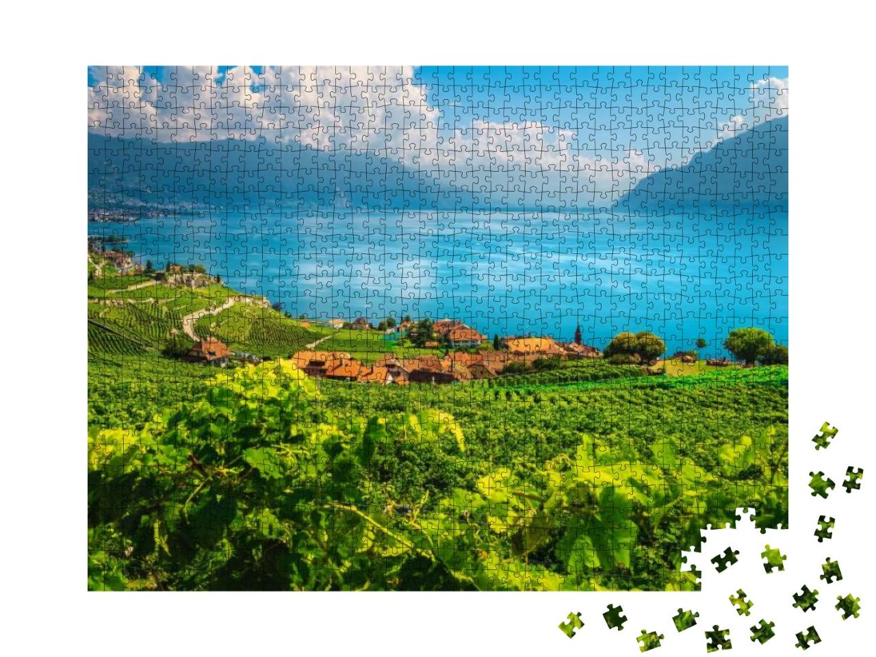 Puzzle 1000 Teile „Malerische Weinberge an den Hängen von Rivaz, Schweiz“