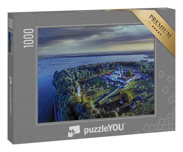 Puzzle 1000 Teile „im Kunst-Stil von van Gogh, Sternennacht - Kloster Pazaislis in Kaunas, Litauen“