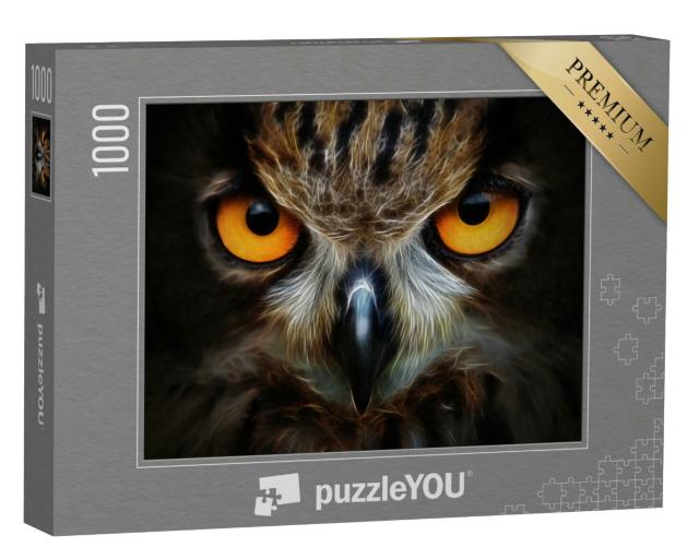 Puzzle 1000 Teile „Fraktale Hintergrund: Eule, Porträt, Tier“