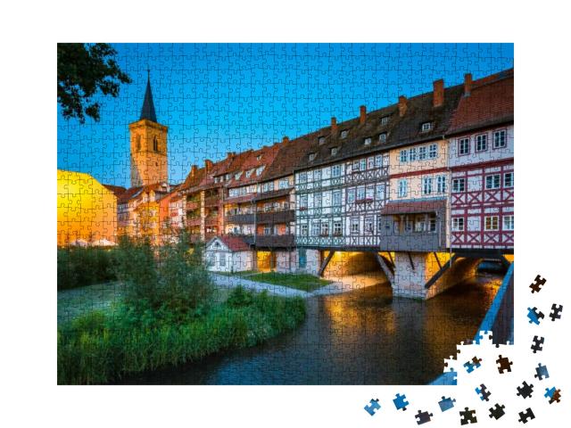 Puzzle 1000 Teile „Historisches Stadtzentrum von Erfurt mit Krämerbrücke, Deutschland“