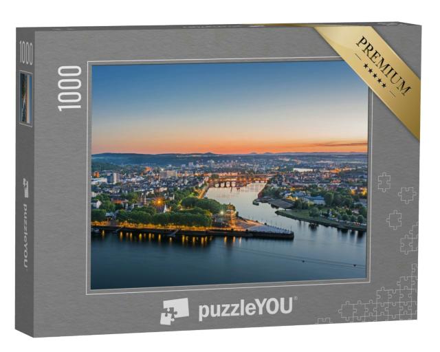 Puzzle 1000 Teile „Das Deutsche Eck in Koblenz bei Sonnenuntergang“