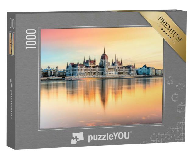 Puzzle 1000 Teile „Blick auf das Budapester Parlament im Sonnenuntergang, Ungarn“
