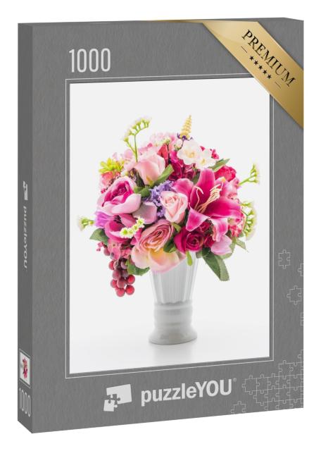 Puzzle 1000 Teile „Schöner Blumenstrauß, hübscher weißer Hintergrund“
