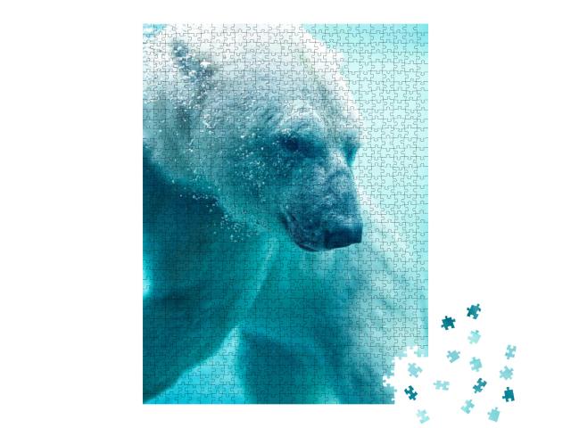 Puzzle 1000 Teile „Eisbär unter Wasser mit Blasen“