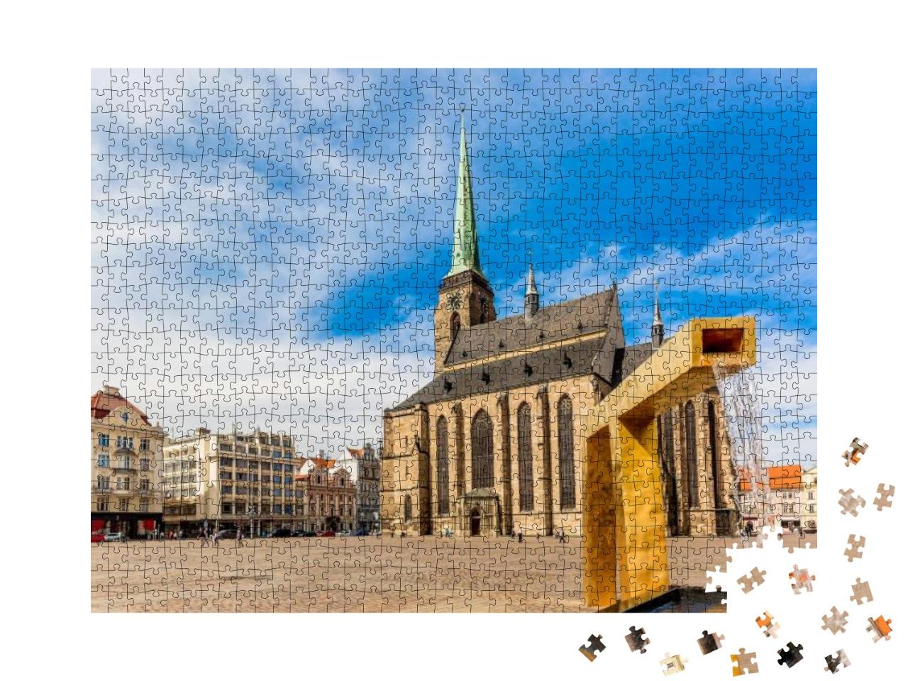 Puzzle 1000 Teile „St. Bartholomäus-Kathedrale auf dem Hauptplatz von Pilsen, Tschechische Republik“
