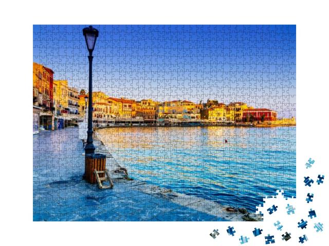 Puzzle 1000 Teile „Der Hafen von Chania bei Sonnenaufgang, Kreta“