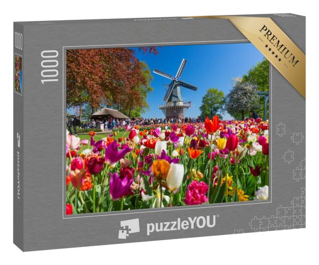 Puzzle 1000 Teile „Tulpengarten nd Windmühe in Lisse, Holland, Niederlande“