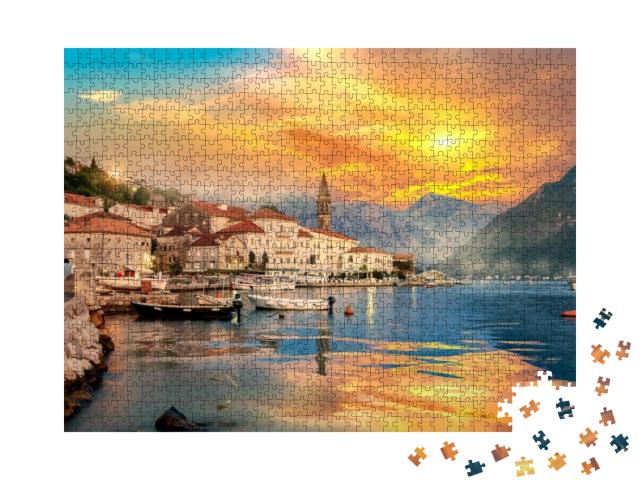 Puzzle 1000 Teile „Historische Stadt Perast in der Bucht von Kotor, Montenegro“