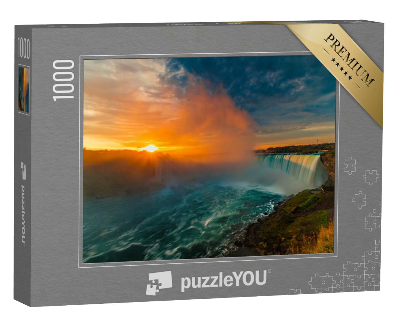 Puzzle 1000 Teile „Schöner Sonnenaufgang an den Niagara Fällen, Horseshoe Wasserfall“