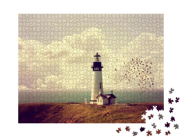 Puzzle 1000 Teile „Retro-Aufnahme: Der Leuchtturm am Meer“