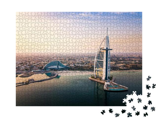 Puzzle 1000 Teile „Skyline von Dubai am Meer und das Luxushotel Burj Al Arab“