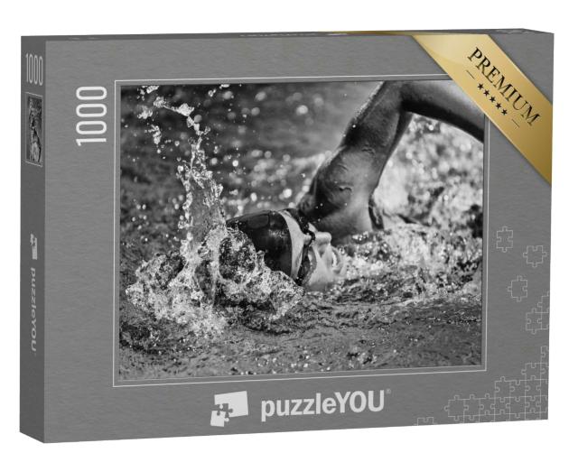 Puzzle 1000 Teile „Schnelles Schwimmen - Wasser in Bewegung, schwarz-weiß“