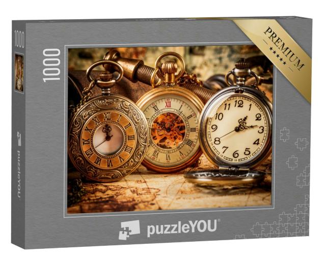 Puzzle 1000 Teile „Antike Vintage-Taschenuhr mit römischem und arabischem Ziffernblatt“