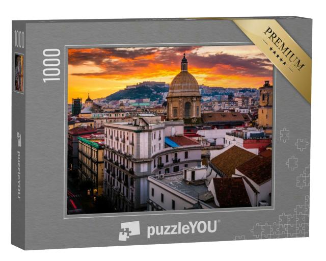 Puzzle 1000 Teile „Atemberaubende Dachansicht von Neapel von oben bei Sonnenuntergang“