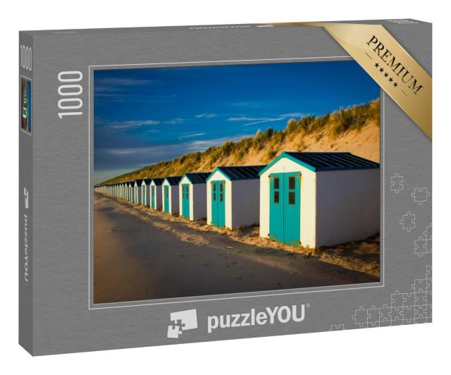 Puzzle 1000 Teile „Kleine Hütten entlang der Dünen in Texel, Niederlande, Europa“