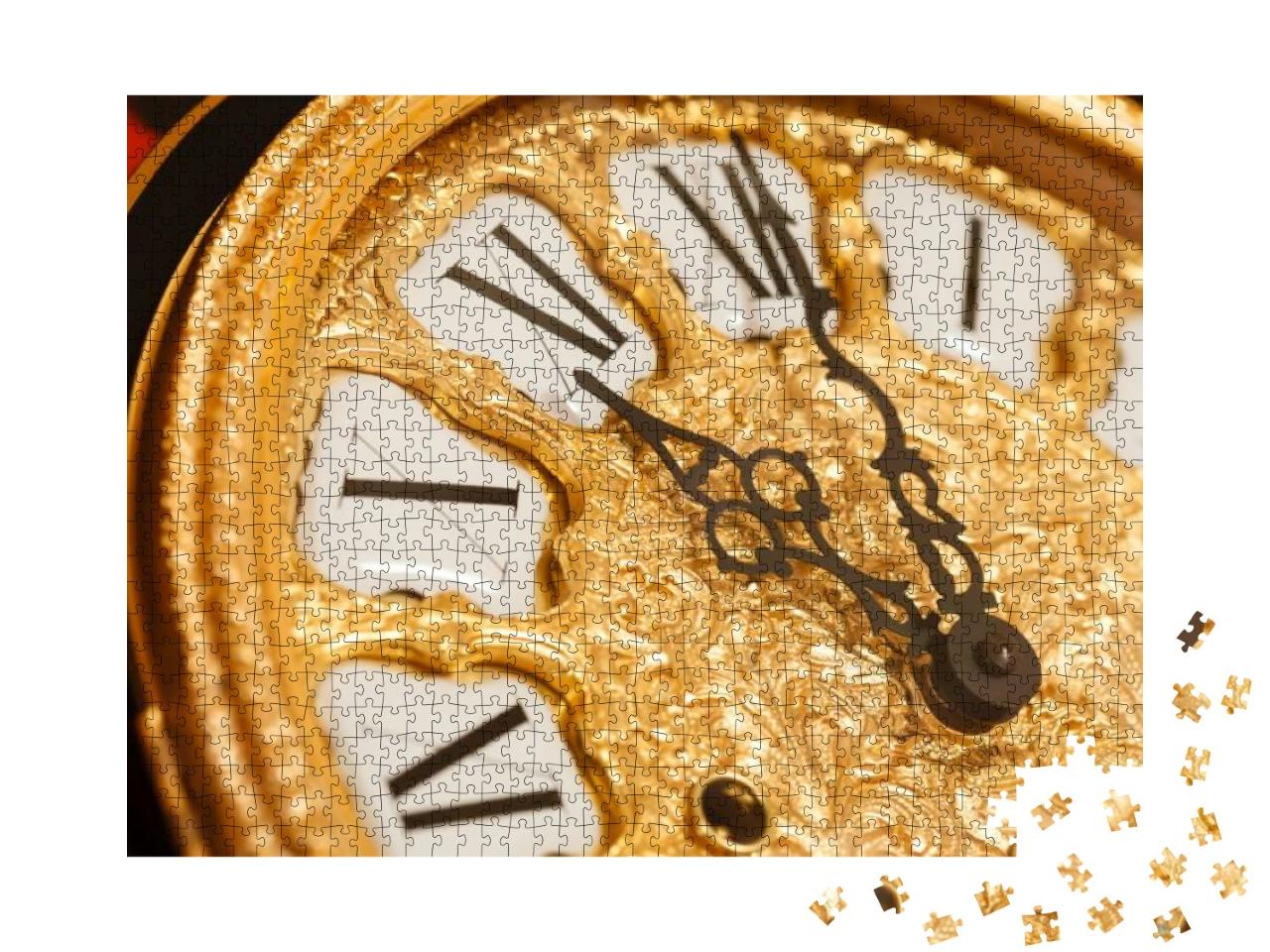 Puzzle 1000 Teile „Goldene Uhr mit römischem Ziffernblatt, Uhr in Nahaufnahme“