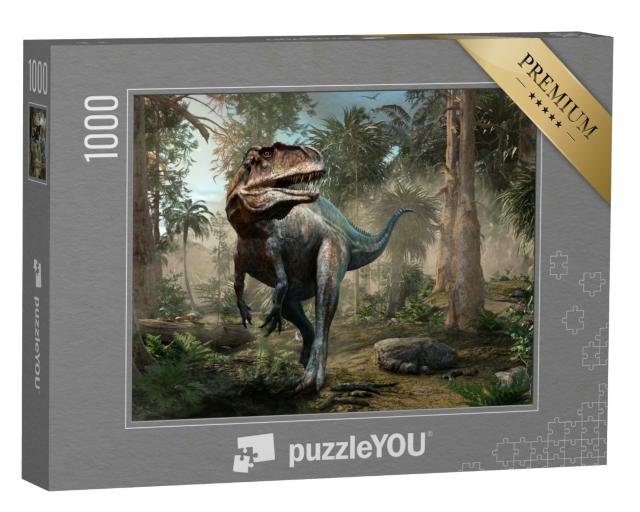 Puzzle 1000 Teile „Acrocanthosaurus, Wald-Szene, 3D-Illustration“