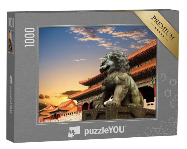 Puzzle 1000 Teile „Die Verbotene Stadt mit Sonnenuntergangsglühen in Peking, China“