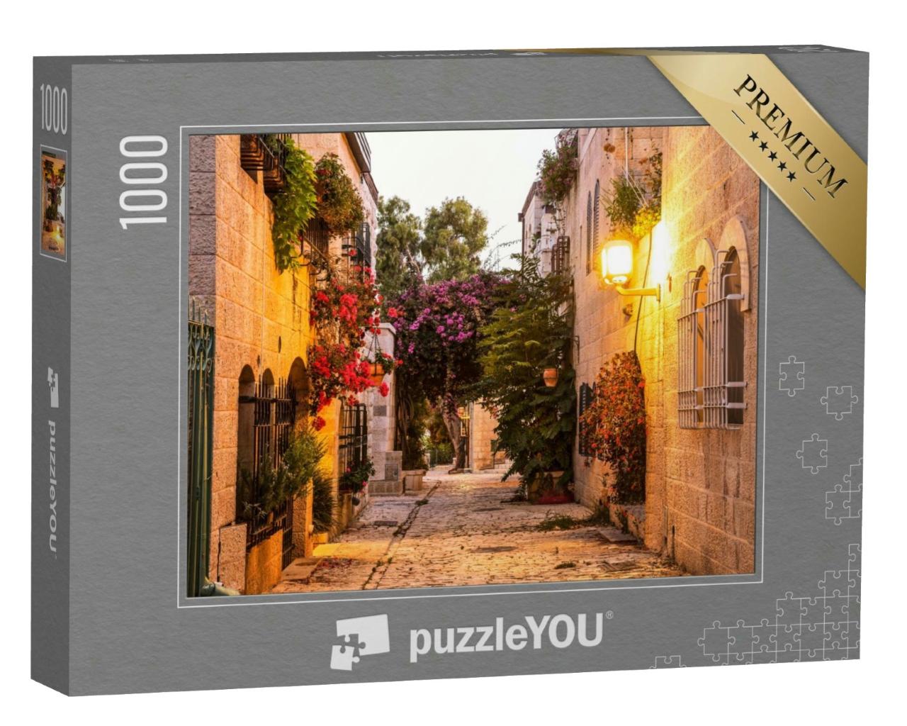 Puzzle 1000 Teile „Mishkenot Shaananim, alter Stadtteil von Jerusalem am Abend, Israel“