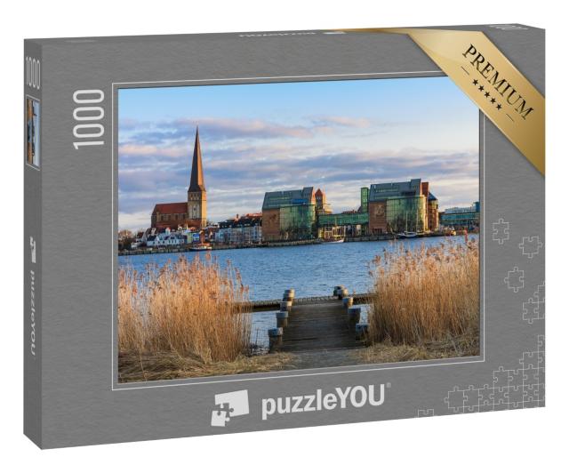 Puzzle 1000 Teile „Blick über Warnow nach Rostock, Deutschland“