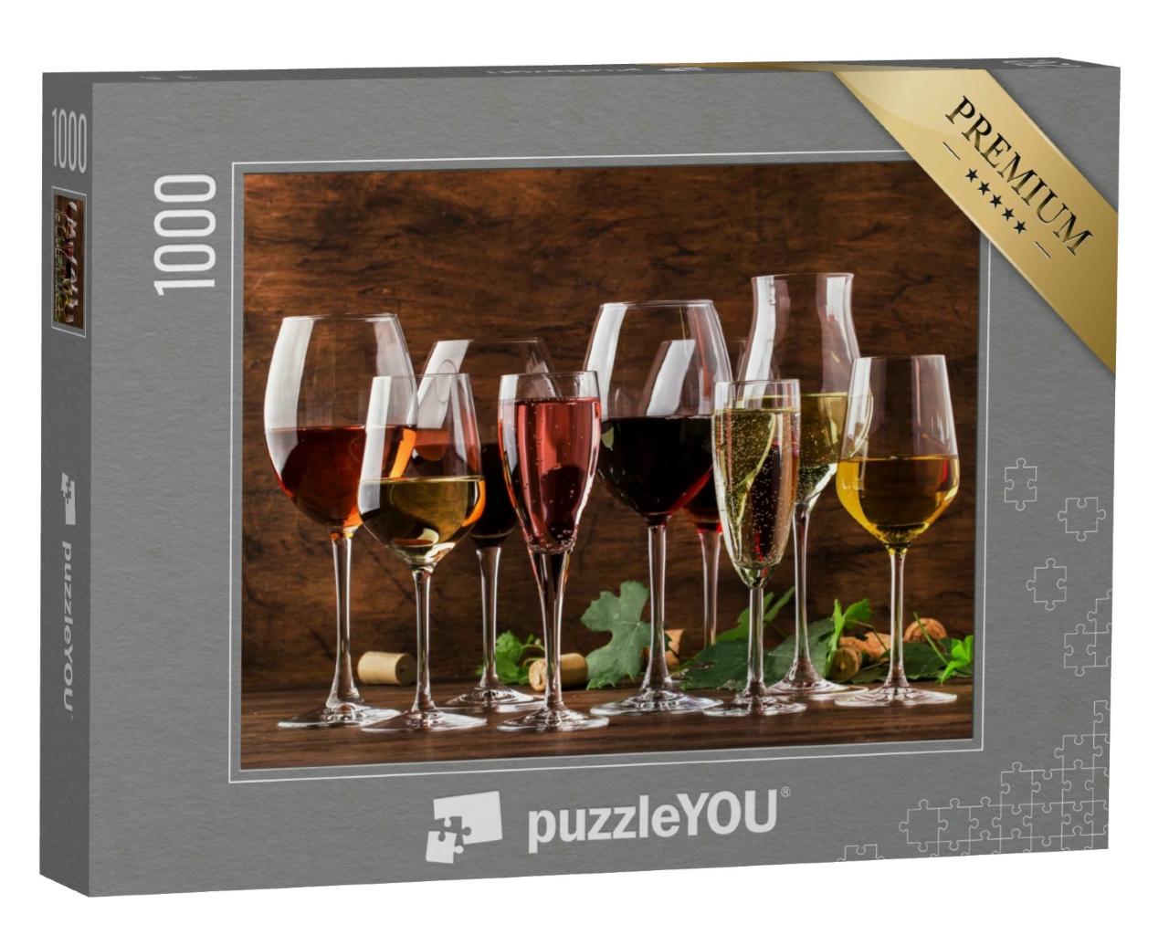 Puzzle 1000 Teile „Weinverkostung, stille Weine und Schaumweine, Rotwein, Weißwein, Rosé und Champagner“