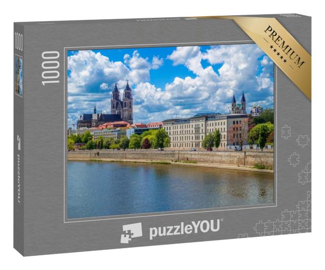 Puzzle 1000 Teile „Blick über Magdeburg, Landeshauptstadt von Sachsen-Anhalt, Deutschland“
