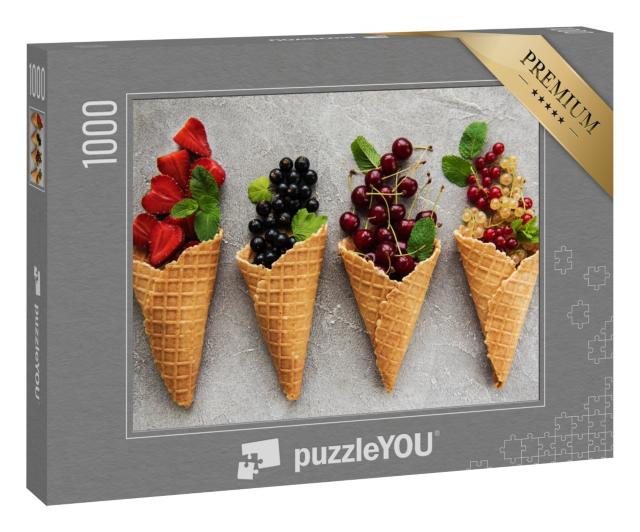 Puzzle 1000 Teile „Eistüten mit Beeren auf einem steinernen Hintergrund“