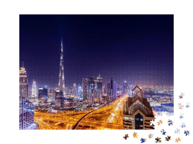 Puzzle 1000 Teile „Skyline on Downtown Dubai bei Nacht“