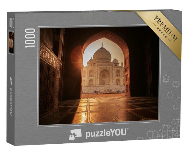 Puzzle 1000 Teile „Sonnenstrahlen am Taj Mahal in Agra, der bekannten Sehenswürdigkeit in Indien“