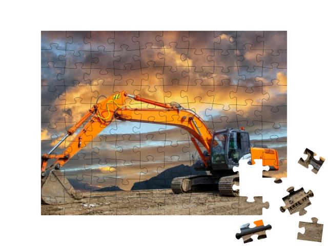 Puzzle 100 Teile „Raupenbagger auf einer Baustelle“