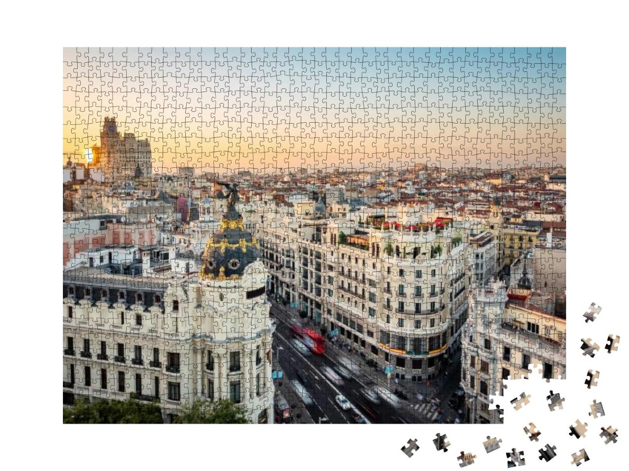 Puzzle 1000 Teile „Sonnenuntergang über der Gran Via, Madrid, Spanien“