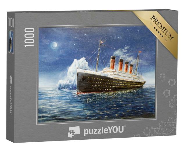 Puzzle 1000 Teile „Ölgemälde: Die Titanic zerschellt am Eisberg“