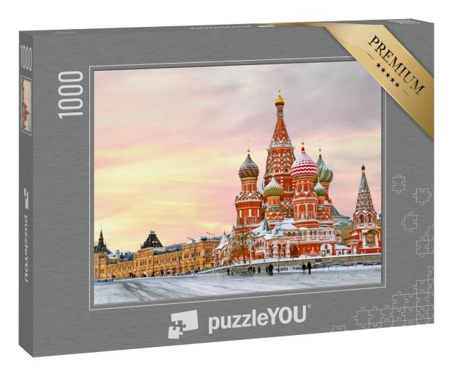 Puzzle 1000 Teile „Moskau im Winter: Roter Platz mit Blick auf die Basilius-Kathedrale“