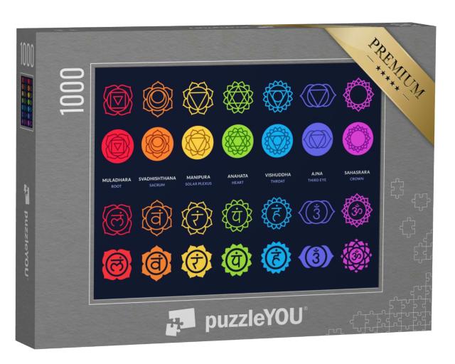 Puzzle 1000 Teile „Chakra-Symbole auf dunklem Hintergrund“