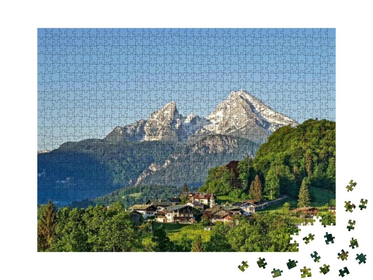 Puzzle 1000 Teile „Berglandschaft der bayerischen Alpen mit Berchtesgaden und Watzmann“