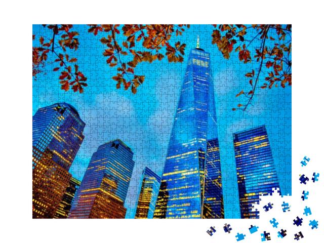 Puzzle 1000 Teile „Freedom Tower im One World Trade Center in der Dämmerung“