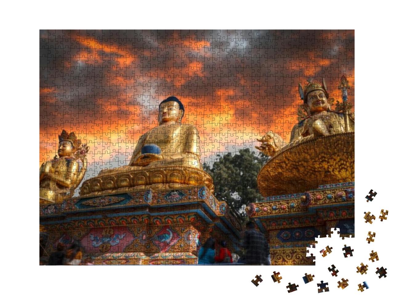 Puzzle 1000 Teile „Swayambhunath: goldene Buddha-Statue in Kathmandu, Nepal“