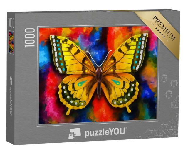 Puzzle 1000 Teile „Ölgemälde: Bunter Schmettering auf buntem Hintergrund“