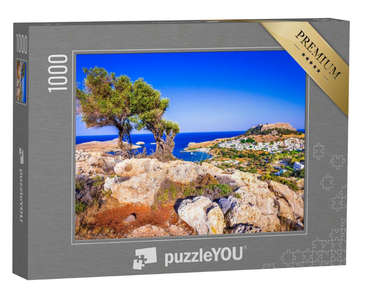 Puzzle 1000 Teile „Lindos, Dorf auf Rhodos mit Akropolis“