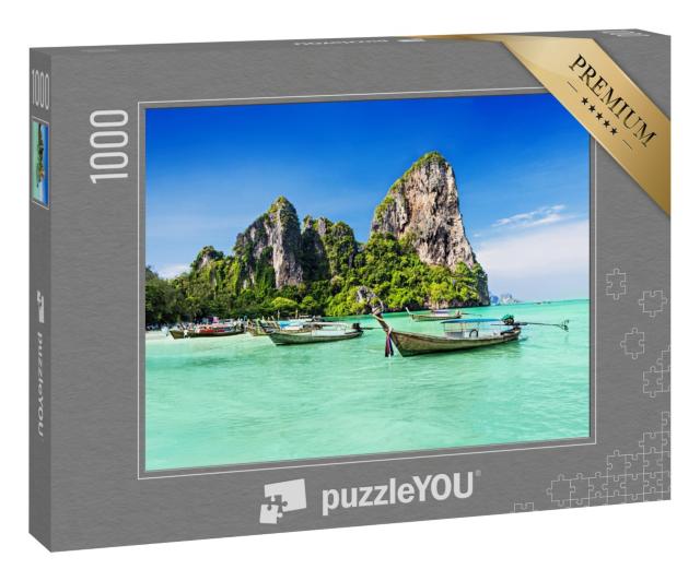Puzzle 1000 Teile „Longtale Boote am Strand in Thailand“