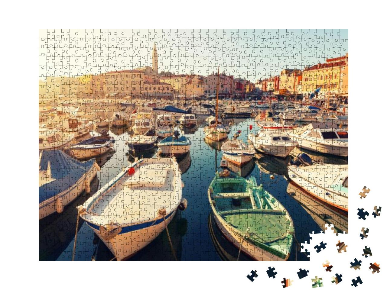 Puzzle 1000 Teile „Mittelalterliche Stadt Rovinj bei Sonnenuntergang, Kroatien“
