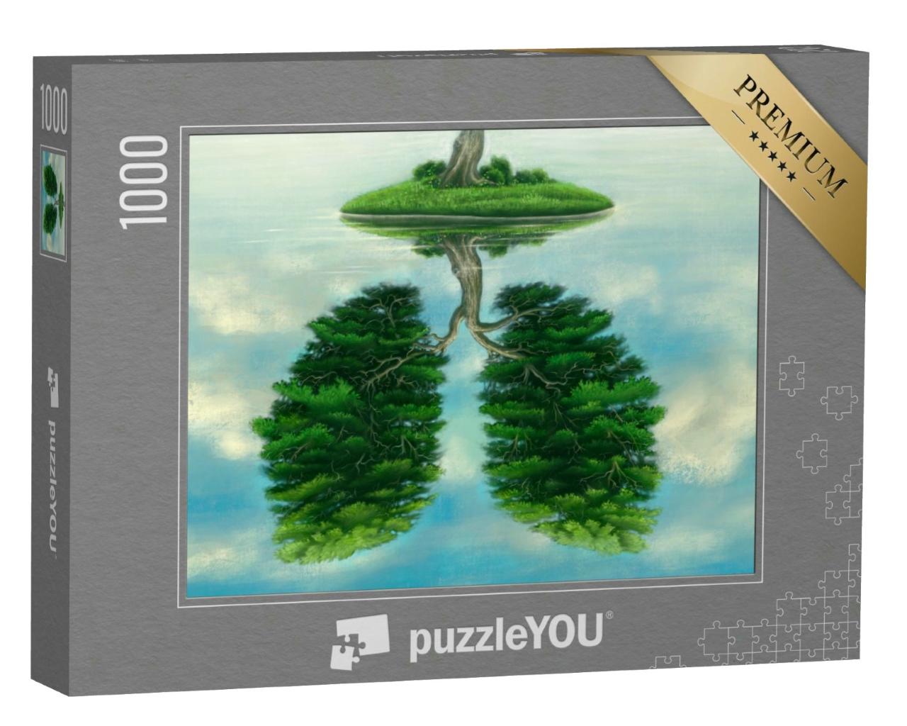 Puzzle 1000 Teile „Illustration: Wasserreflektion eines zweigeteilten Baumes“