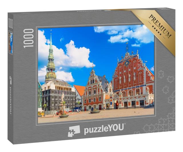 Puzzle 1000 Teile „Altstadt mit berühmten Bauwerken und Kathedrale in Riga, Lettland“
